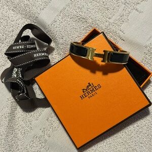 Hermès Clic Clac Black and Gold Bracelet GM